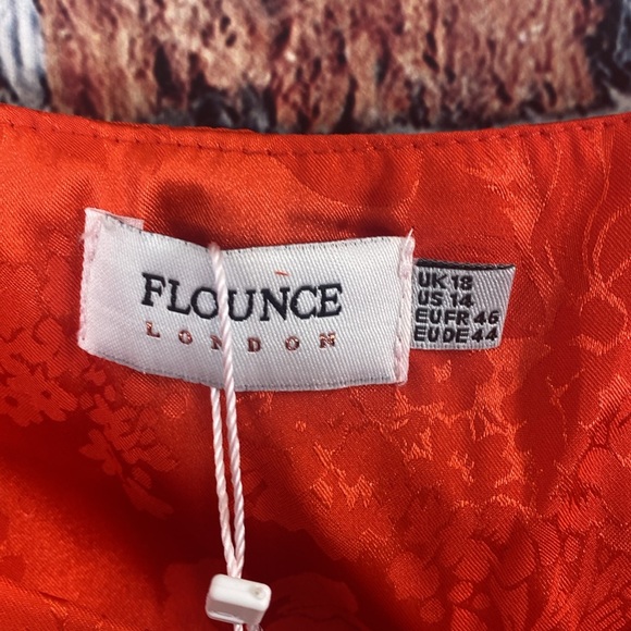 ASOS Flounce London Plus satin flutter sleeve midi dress in red jacquard - Picture 3 of 4